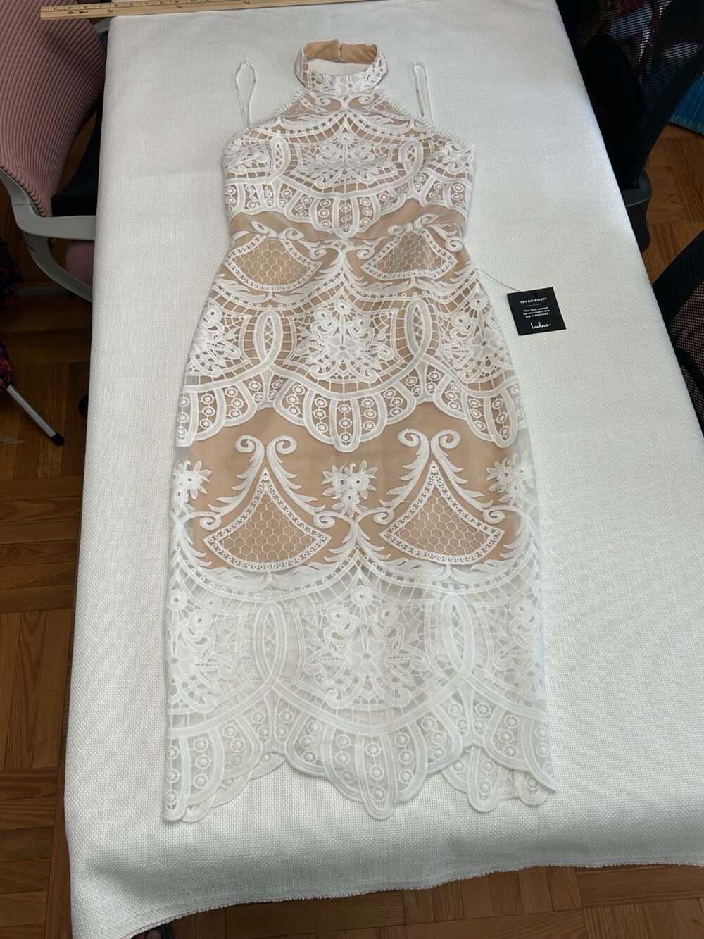 Lulus Celebrate Life White Lace Illusion Halter Midi Dress